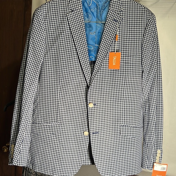 TALLIA, NWT, 44reg, FRESH PRESSED navy & white check blue Paisley lining blazer - Picture 4 of 11